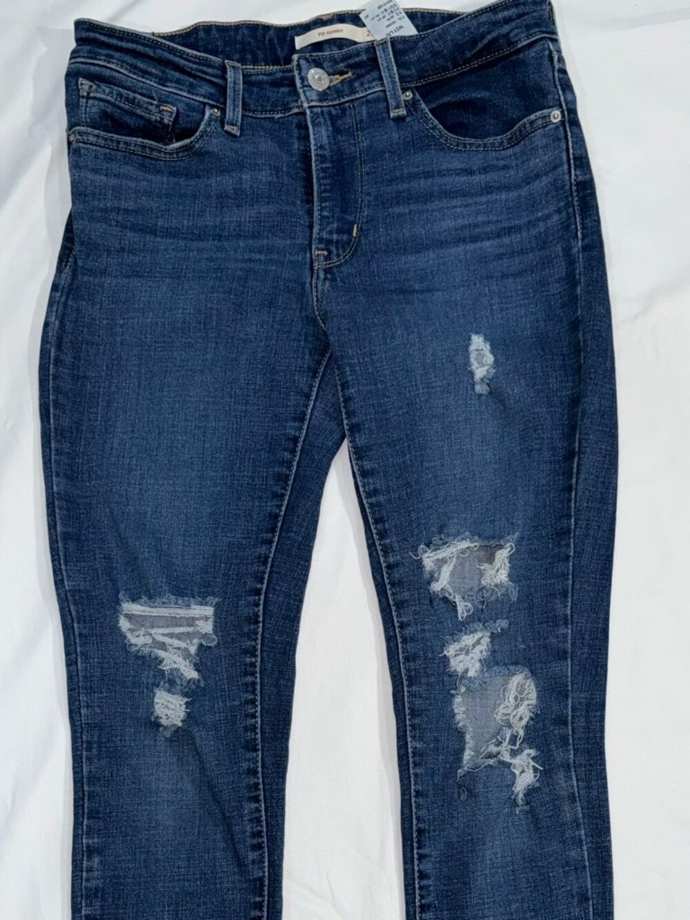 Levis 711 Distressed Skinny Jeans Womens 27 Medium Wash Ripped Denim W27 L30